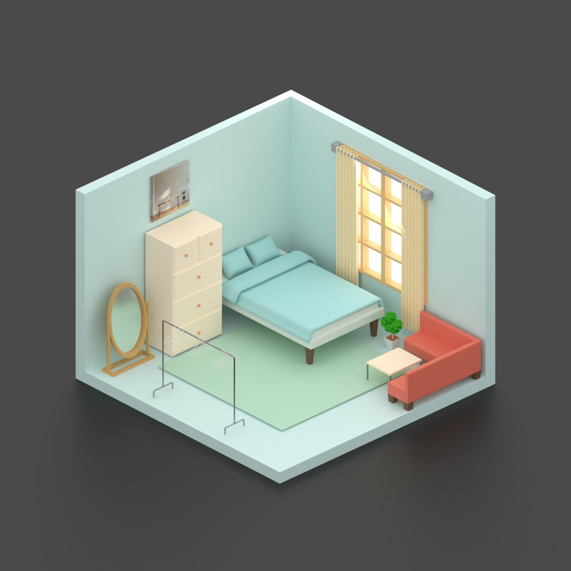 Isometric Bedroom — 3D illustration