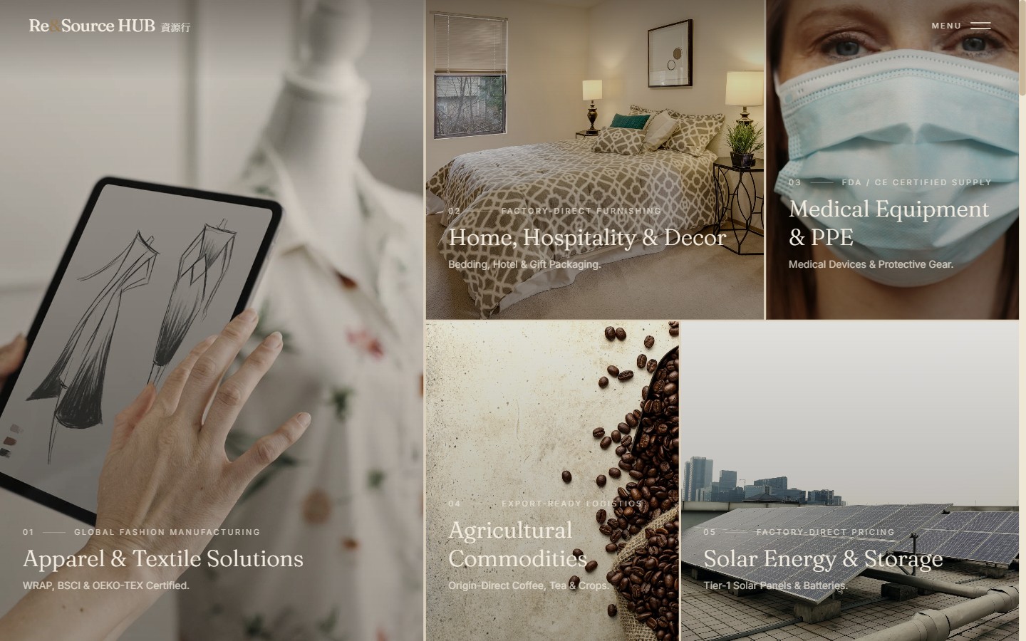 The first design direction — a warm beige category mosaic with five sector tiles