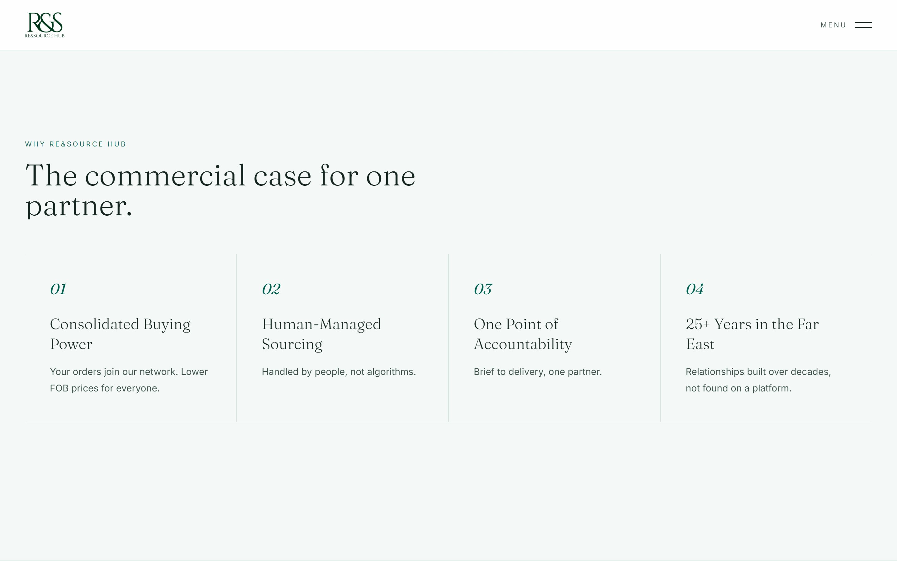 The four-pillar commercial case section on the live site
